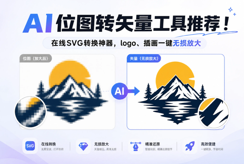 AI位图转矢量工具推荐！5款在线SVG转换神器，logo、插画一键无损放大