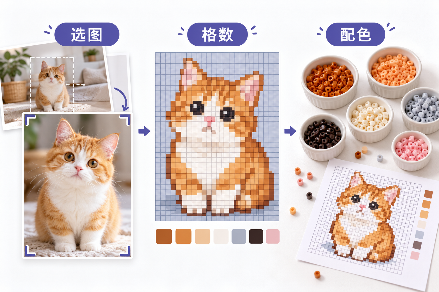 拼豆图纸制作中选图、网格与配色的关系