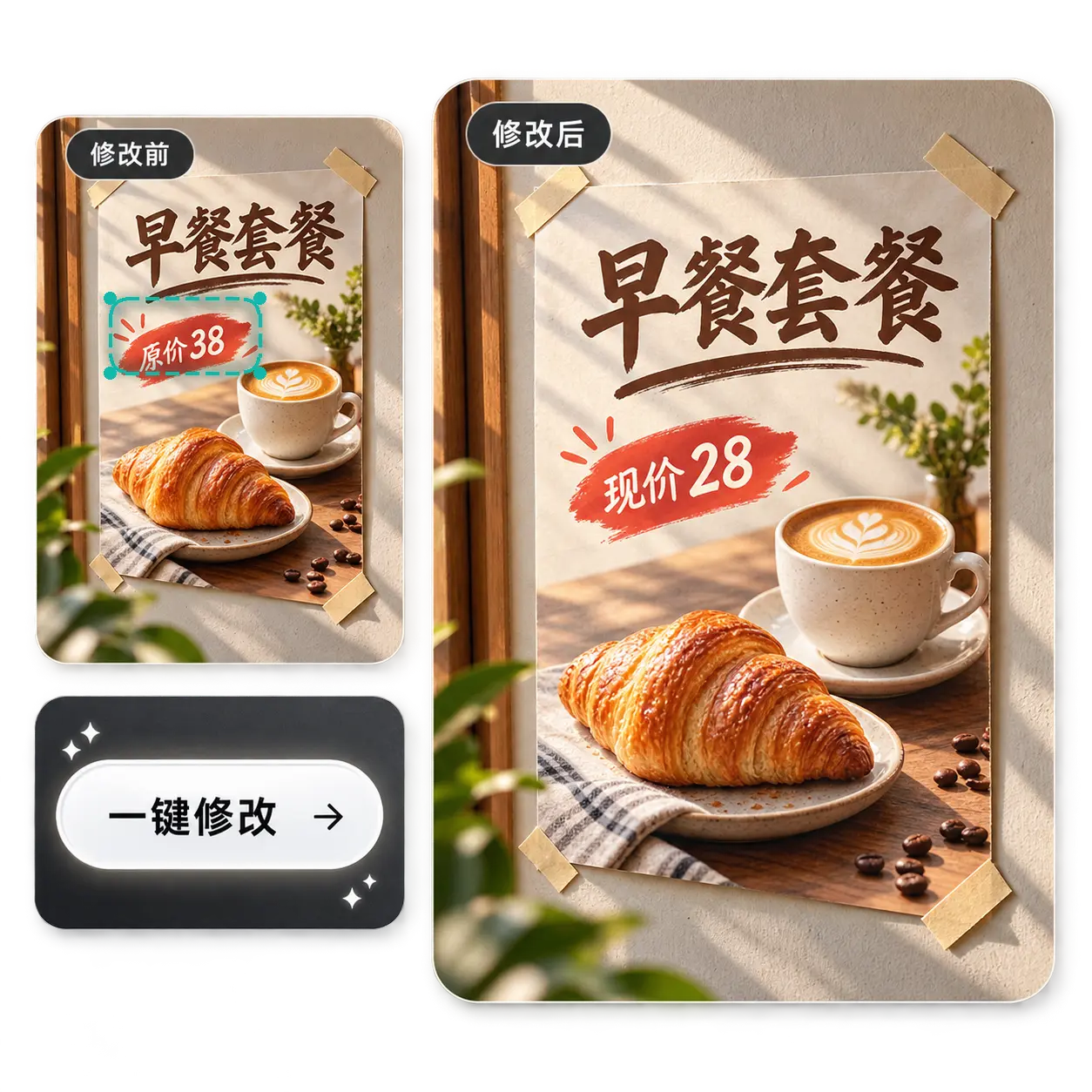 在线修正截图文字:海报价格修改前后对比